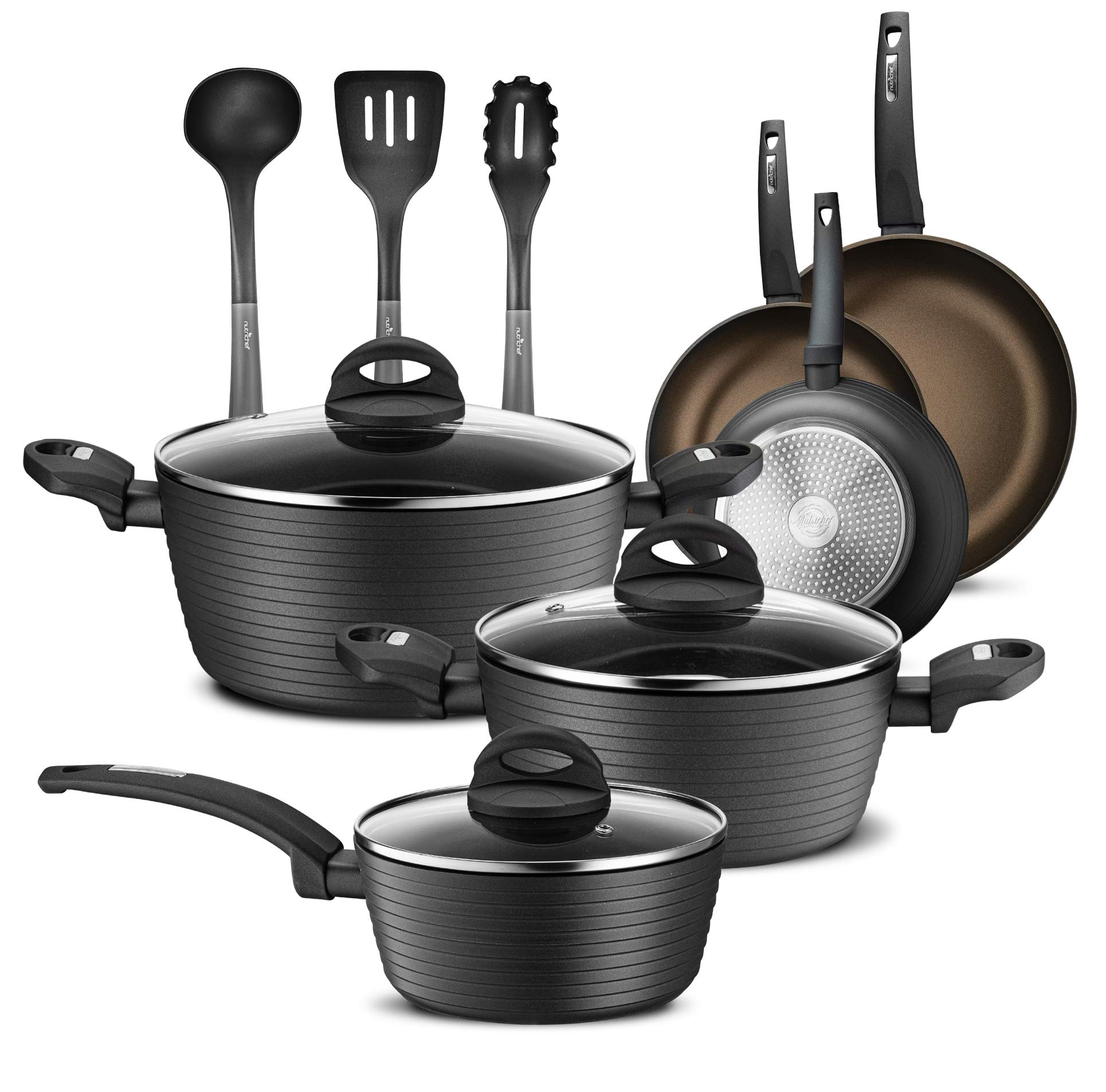 Amazon.com: NutriChef 12-Piece Hard Anodized Nonstick Cookware Set